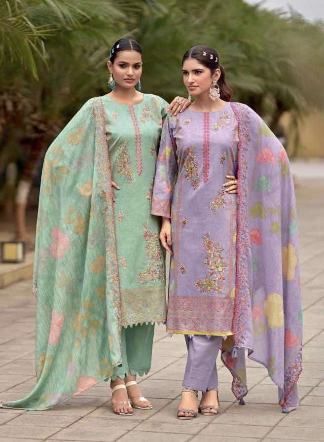 KARIGIRI E SAEED SERIES 1001 TO 1006 BY RINAZ ARTS DESIGNER PRINTED AND EMBROIDERY WORK COTTON CAMBRIC LAWN SUITS ARE AVAILABLE AT WHOLESALE PRICE