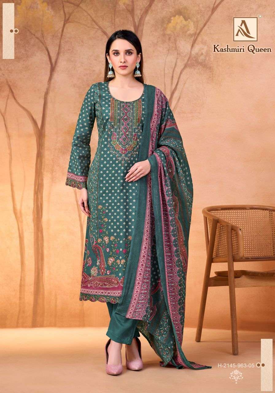 KASHMIRI QUEEN SERIES 2145 BY ALOK SUITS DESIGNER PRINTED AND EMBROIDERY WORK CAMBRIC COTTON SUITS ARE AVAILABLE AT WHOLESALE PRICE 