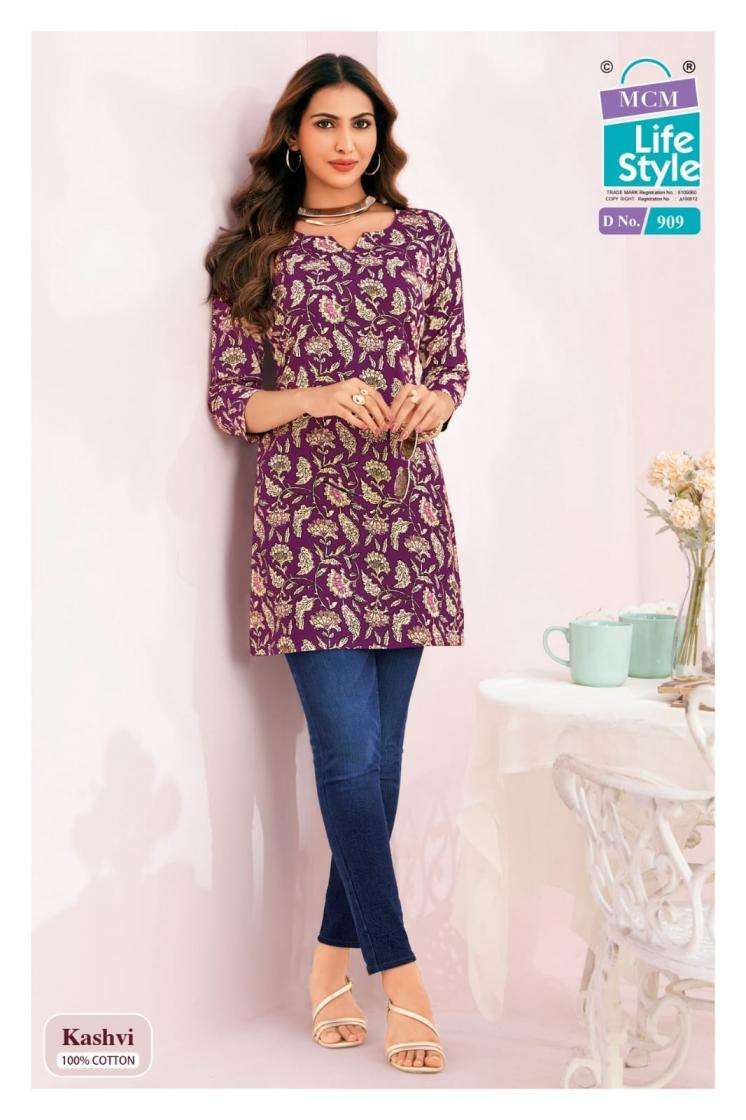 KASHVI VOL-9 SERIES 909 TO 918 BY MCM DESIGNER PRINTED COTTON SHORT KURTIS ARE AVAILABLE AT WHOLESALE PRICE