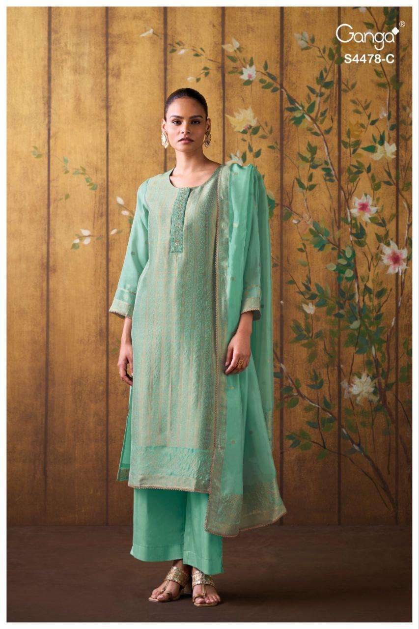 KATRIEL SERIES 4478 BY GANGA DESIGNER PRINTED WITH EMBROIDERY AND HAND WORK VISCOSE WOVEN SUITS ARE AVAILABLE AT WHOLESALE PRICE