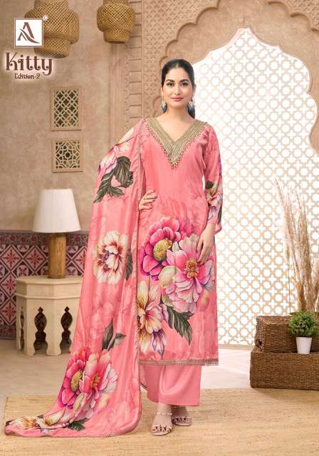 KITTY EDITION-2 SERIES 2231 BY ALOK SUITS DESIGNER DIGITAL PRINTED AND EMBROIDERY WORK VISCOSE MUSLIN SUITS ARE AVAILABLE AT WHOLESALE PRICE