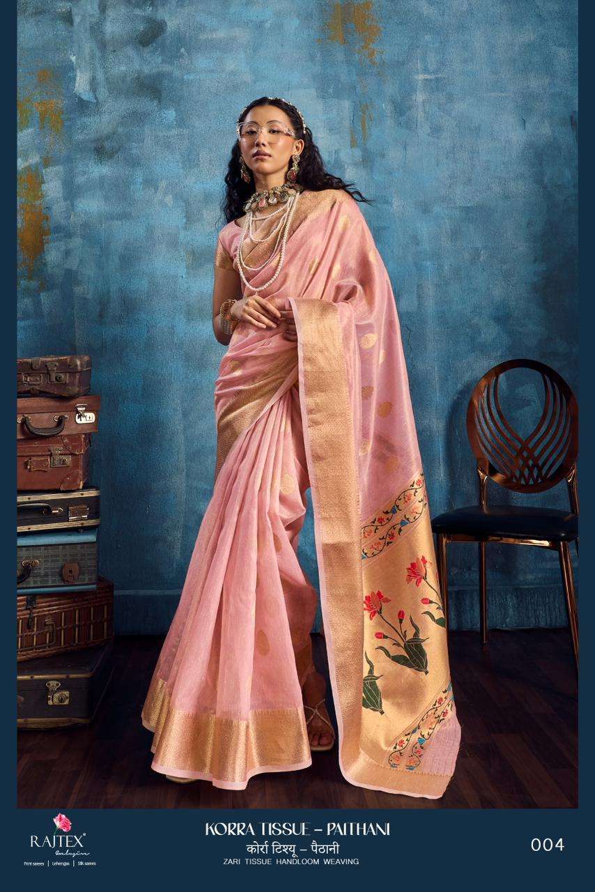 KORRA TISSUE PAITHANI SERIES 01 TO 06 SAREE BY RAJTEX DESIGNER ZARI TISSUE HANDLOOM WEAVING SAREES ARE AVAILABLE AT WHOLESALE PRICE