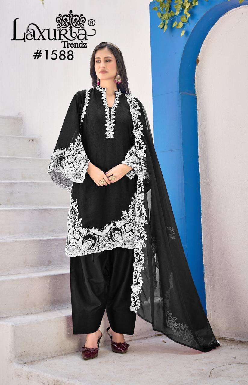LAXURIA TRENDZ 1588 DESIGNER EMBROIDERY WORK VICHITRA SILK TOP WITH FARSHI BOTTOM AND DUPATTA ARE AVAILABLE AT WHOLESALE PRICE