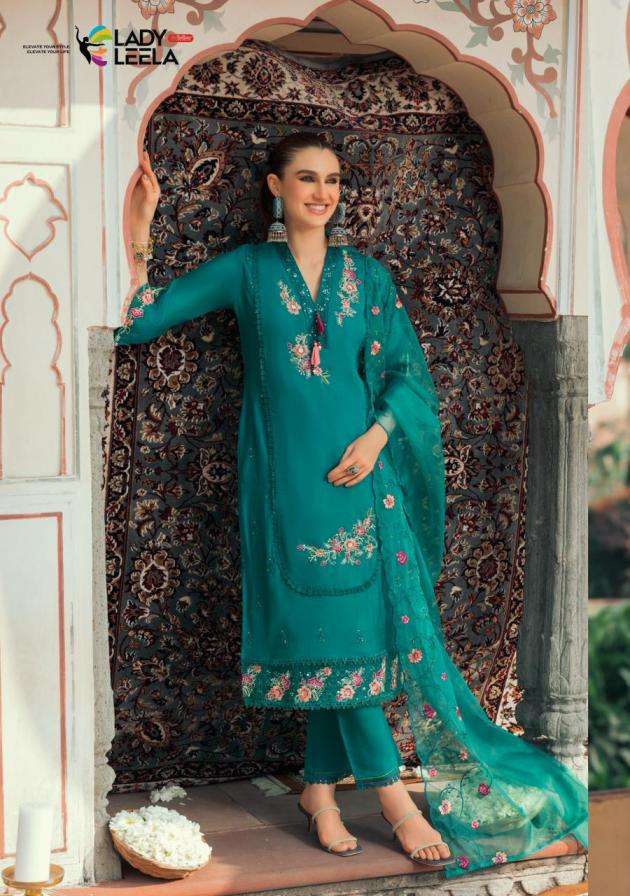 LEYLA SERIES 31301 TO 31304 BY LADY LEELA DESIGNER EMBROIDERY AND HAND WORK MUL CHANDERI TOP WITH BOTTOM AND DUPATTA ARE AVAILABLE AT WHOLESALE PRICE