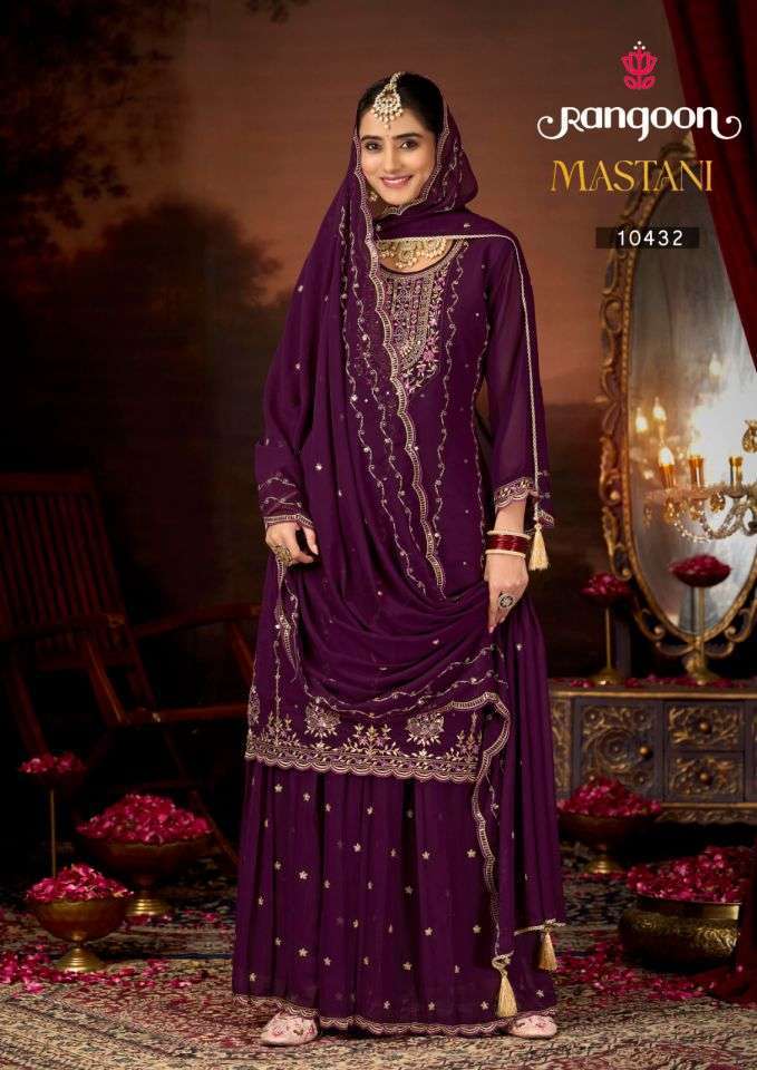 MASTANI SERIES 14031 TO 14034 BY RANGOON DESIGNER FANCY WORK GEORGETTE TOP WITH BOTTOM AND DUPATTA ARE AVAILABLE AT WHOLESALE PRICE
