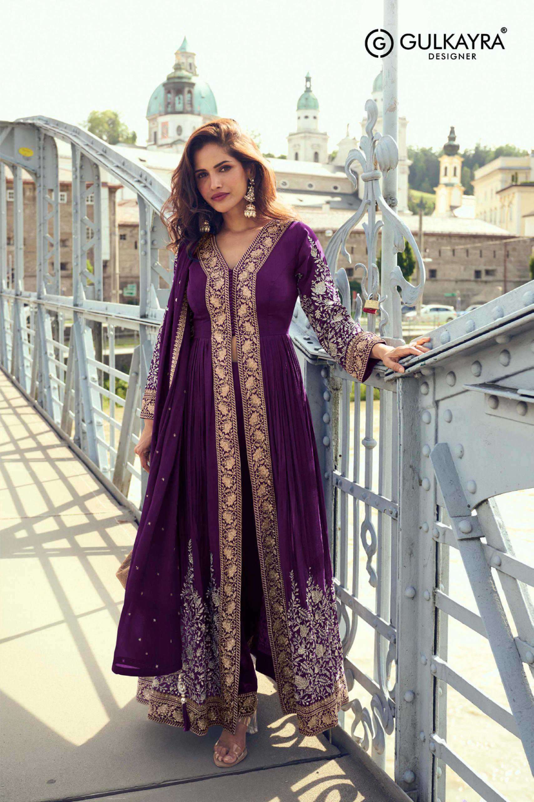 MEERA SERIES 7637 BY GULKAYRA DESIGNER EMBROIDERY WORK CHINON READYMADE SUITS ARE AVAILABLE AT WHOLESALE PRICE