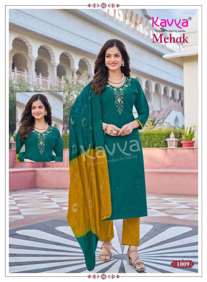 MEHAK VOL-1 SERIES 1001 TO 1010 BY KAVYA DESIGNER WORK ROMAN SILK TOP WITH BOTTOM AND DUPATTA ARE AVAILABLE AT WHOLESALE PRICE