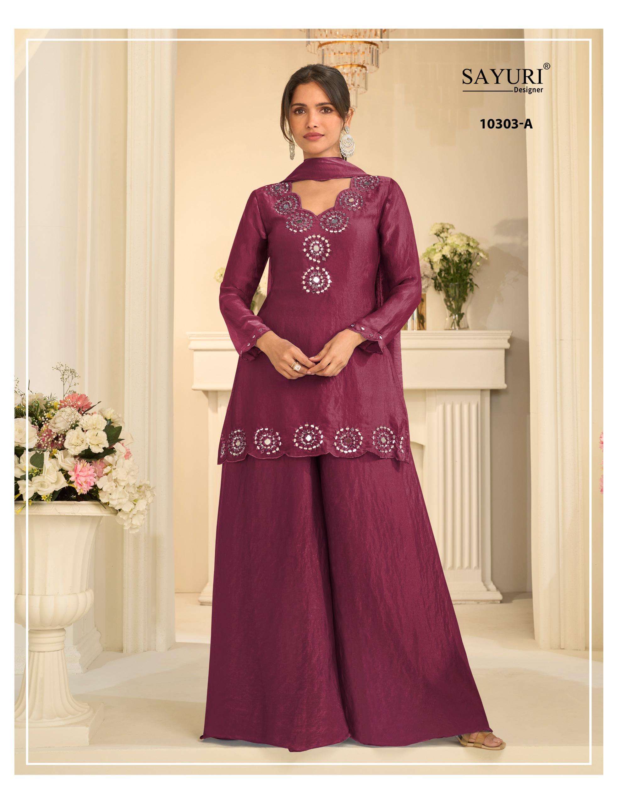 MIRROR COLLECTION SERIES 10303 BY SAYURI DESIGNER EMBROIDERY AND MIRROR WORK SILK READYMADE SUITS ARE AVAILABLE AT WHOLESALE PRICE