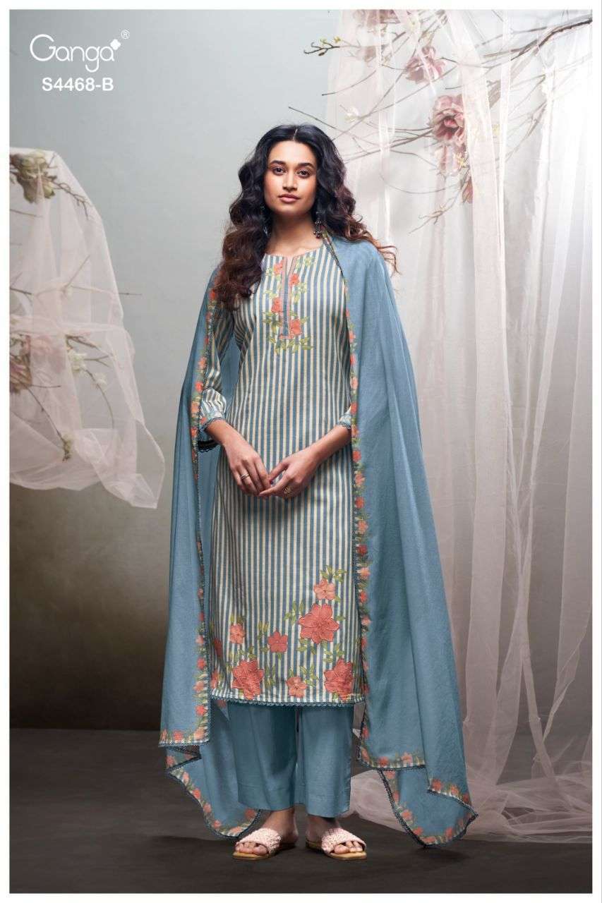 MIVIRA SERIES 4468 BY GANGA DESIGNER PRINTED WITH HAND EMBROIDERY AND HAND WORK COTTON SUITS ARE AVAILABLE AT WHOLESALE PRICE