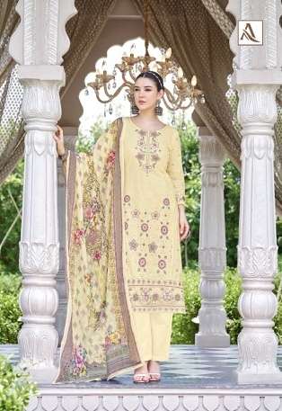 NAQSHI SERIES 2049 BY ALOK SUITS DESIGNER PRINTED AND EMBROIDERY WORK CAMBRIC COTTON SUITS ARE AVAILABLE AT WHOLESALE PRICE