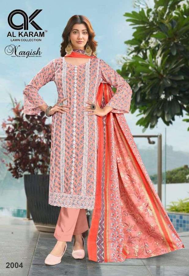 NARGISH SERIES 2001 TO 2004 BY AL KARAM DESIGNER EMBROIDERY WORK COTTON SUITS ARE AVAILABLE AT WHOLESALE PRICE