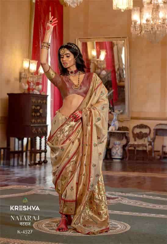 NATARAJ SERIES 4527 TO 4532 SAREE BY KRESHVA DESIGNER TISSUE SILK ORGANZA SAREES ARE AVAILABLE AT WHOLESALE PRICE