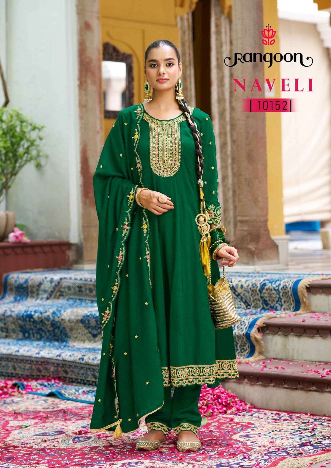 NAVELI SERIES 10151 TO 10156 BY RANGOON DESIGNER EMBROIDERY AND HAND MIRROR WORK SILK ANARKALI KURTI WITH BOTTOM AND DUPATTA ARE AVAILABLE AT WHOLESALE PRICE
