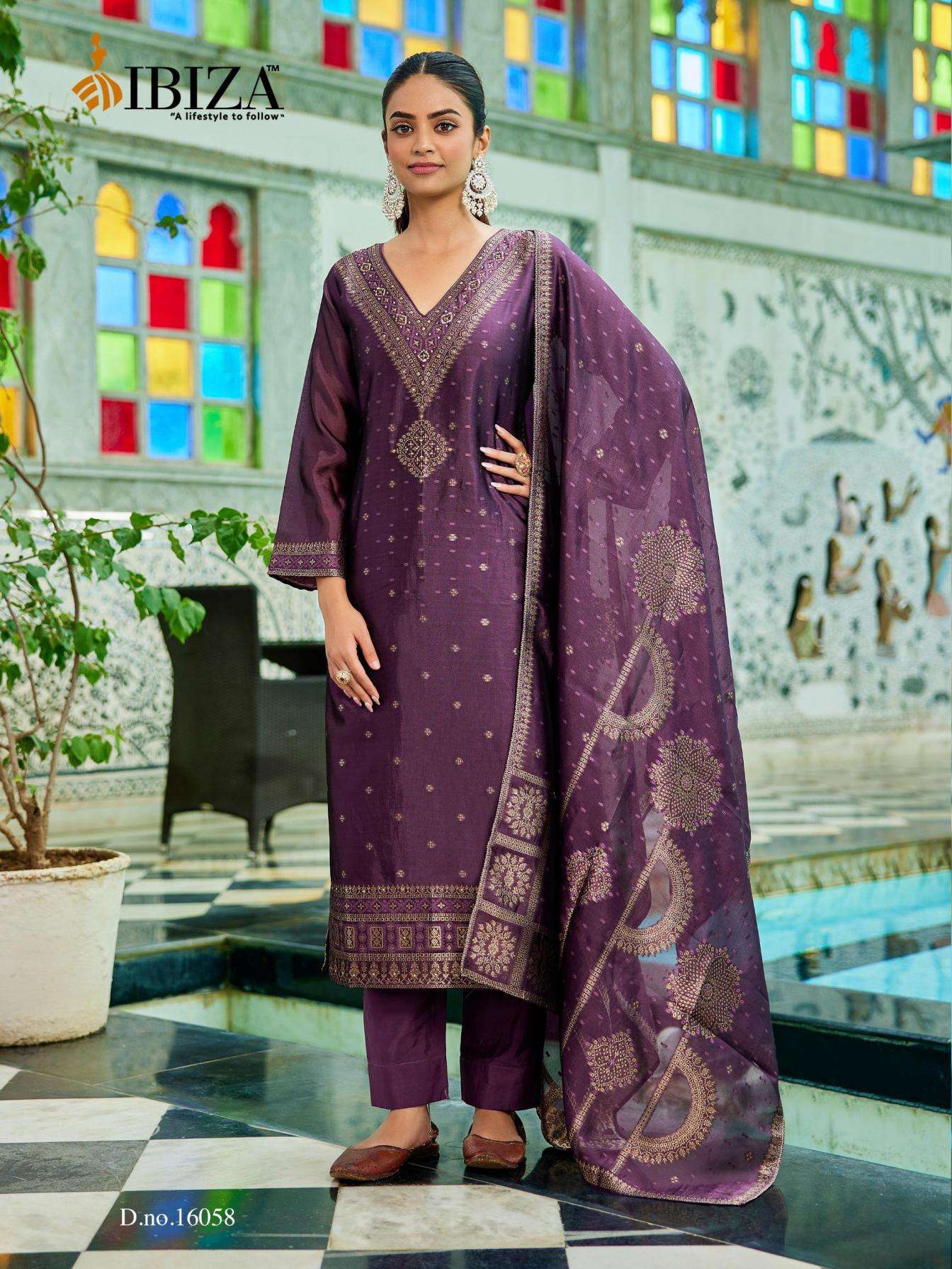 OLIVIA SERIES 16058 TO 16061 B Y IBIZA DESIGNER HAND WORK BANGLORY SILK SUITS ARE AVAILABLE AT WHOLESALE PRICE