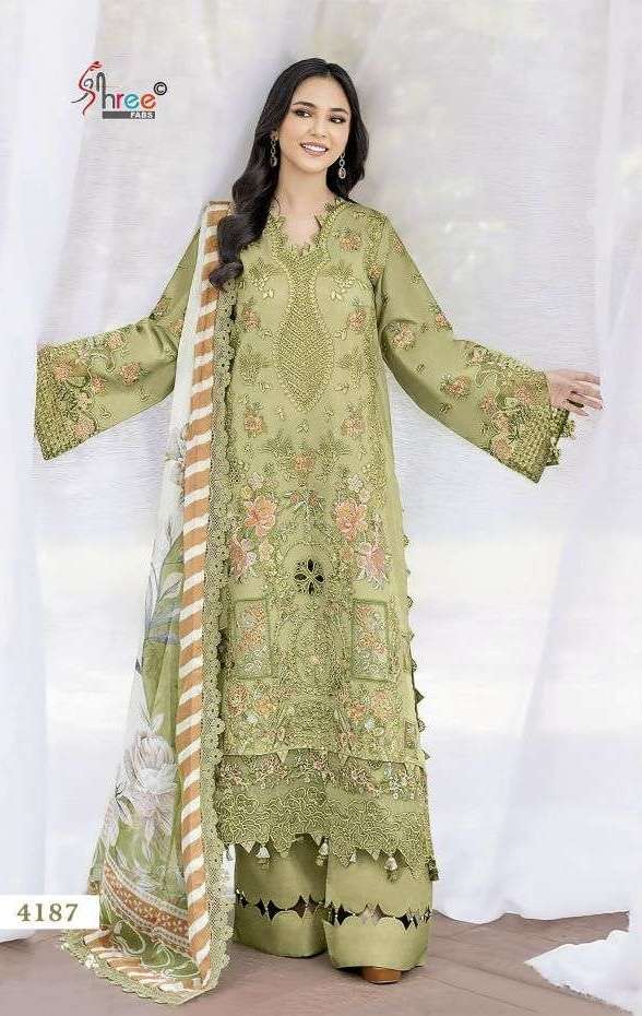 OMBRE LAWN COLLECTION SUPER HIT VOL-1 SERIES 4182 TO 4187 BY SHREE FABS DESIGNER EMBROIDERY WORK COTTON SUITS ARE AVAILABLE AT WHOLESALE PRICE 