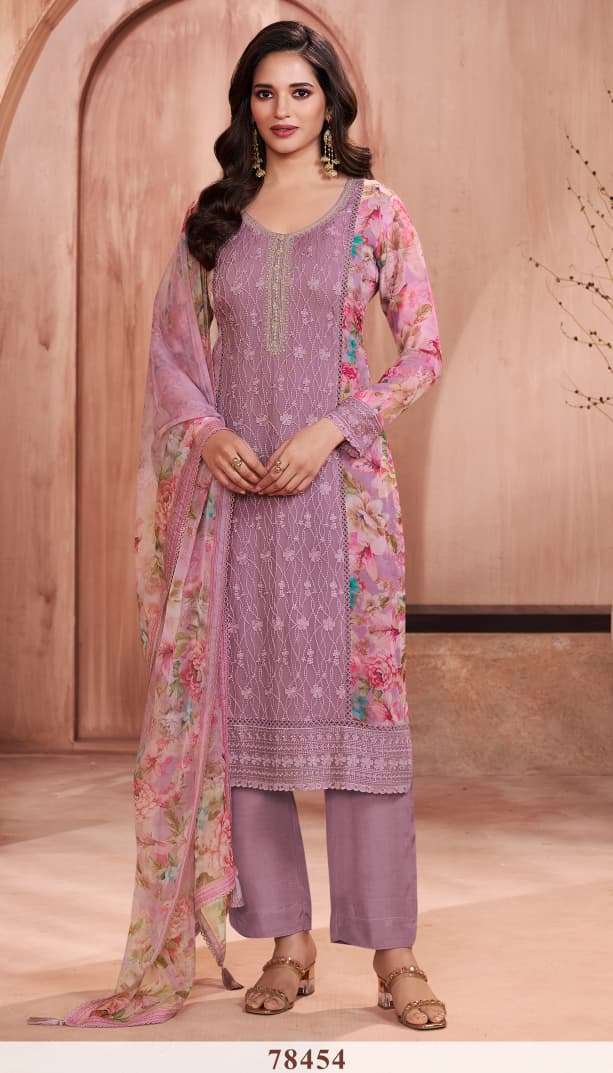 PANKH SERIES 78451 TO 78454 BY KULEESH VINAY DESIGNER SCHIFFLI WORK AND DIGITAL PRINTED CHIFFONE SUITS ARE AVAILABLE AT WHOLESALE PRICE