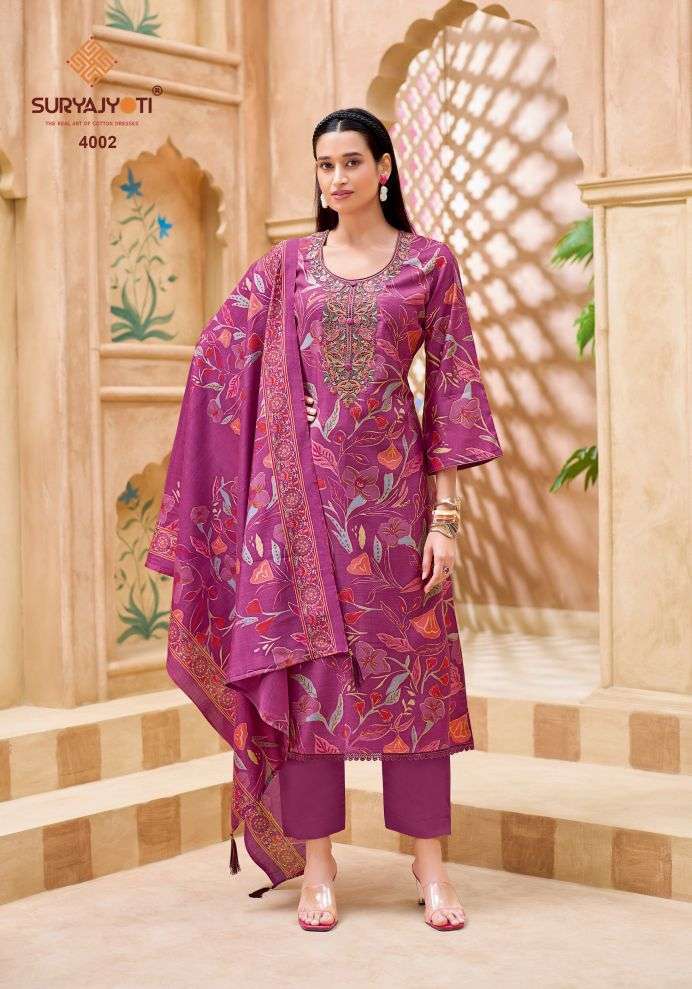 PARNIKA VOL-1 SERIES 1001 TO 1006 BY SURYAJYOTI DESIGNER FOIL PRINTED AND WORK MODAL SUITS ARE AVAILABLE AT WHOLESALE PRICE