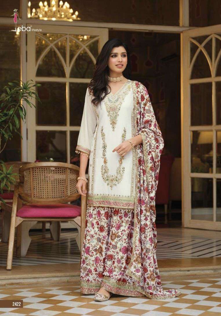 RANG VOL-3 BALCK & WHITE SERIES 2422 TO 2423 BY EBA DESIGNER EMBROIDERY WORK CHINON READYMADE SUITS ARE AVAILABLE AT WHOLESALE PRICE