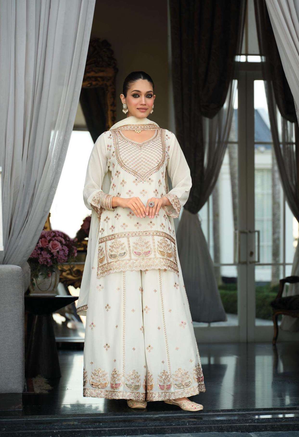 RANGOLI BLACK & WHITE SERIES 2332 TO 2333 BY EBA DESIGNER EMBROIDERY WORK CHINON SILK READYMADE SUITS ARE AVAILABLE AT WHOLESALE PRICE