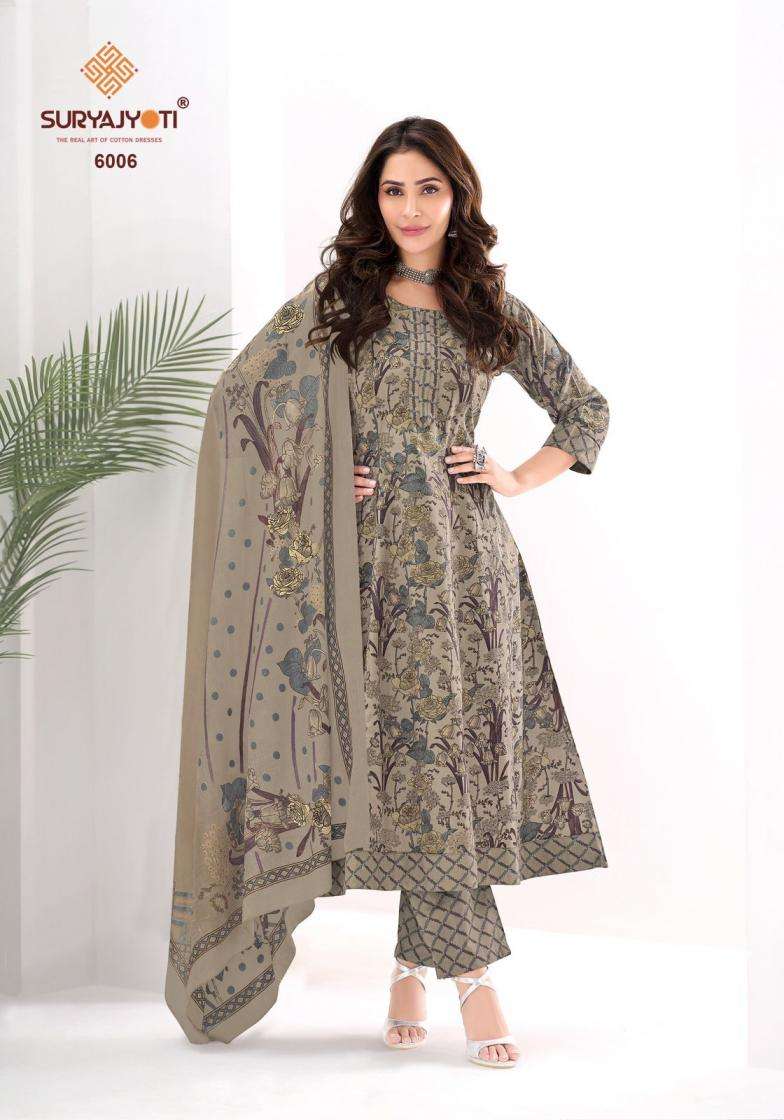 RASHI VOL-6 SERIES 6001 TO 6010 BY SURYAJYOTI DESIGNER PRINTED ANARKALI STYLE READYMADE COTTON SUITS ARE AVAILABLE AT WHOLESALE PRICE
