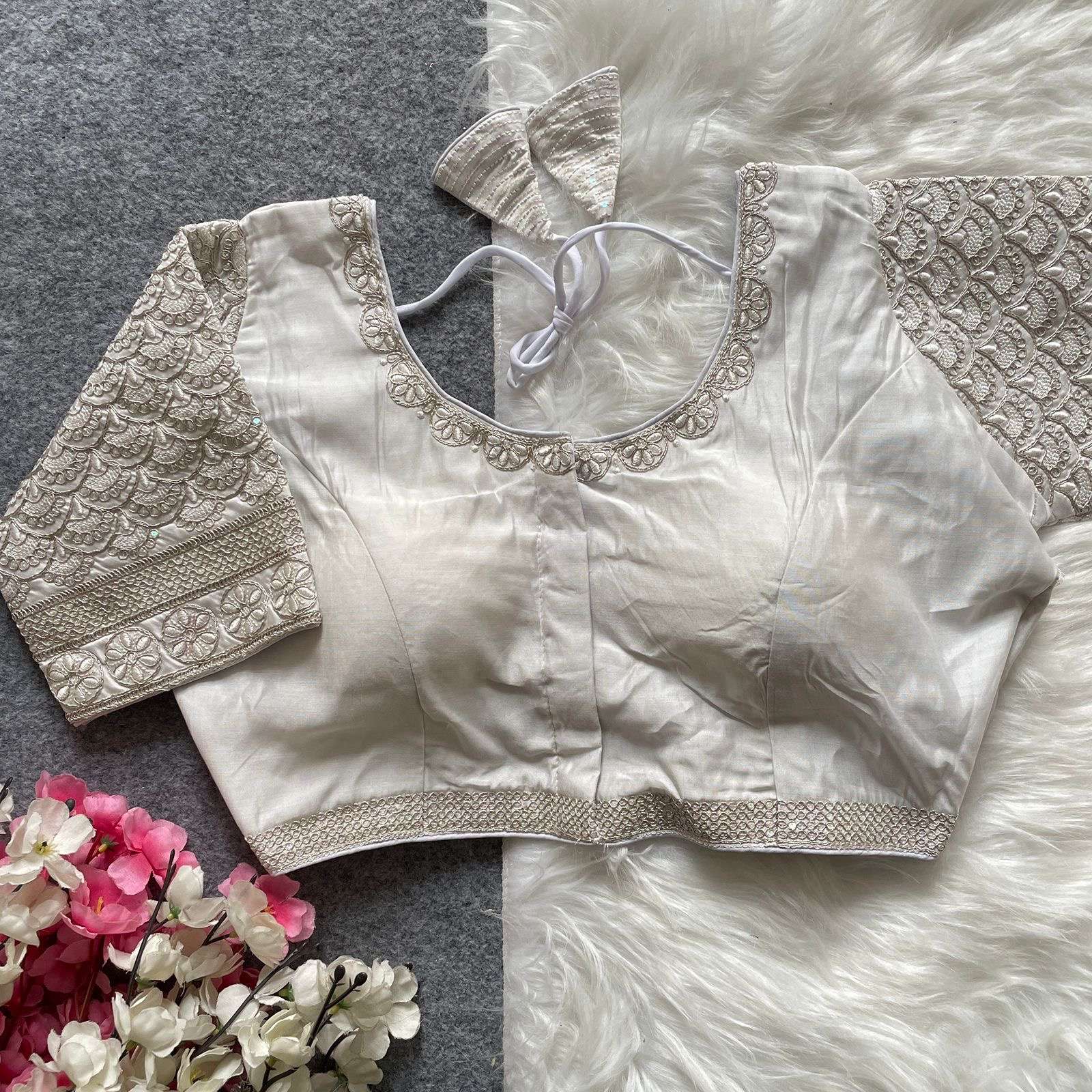 READYMADE BLOUSE SERIES 353 DESIGNER CODING EMBROIDERY AND SEQUENCE WORK ROMAN SILK READYMADE BLOUSES ARE AVAILABLE AT WHOLESALE PRICE