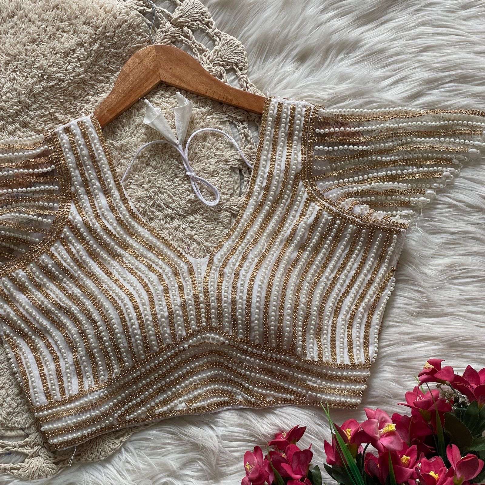 READYMADE BLOUSE SERIES 360 DESIGNER HANDCRAFTED PEARL WORK PURE SILK READYMADE BLOUSES ARE AVAILABLE AT WHOLESALE PRICE 