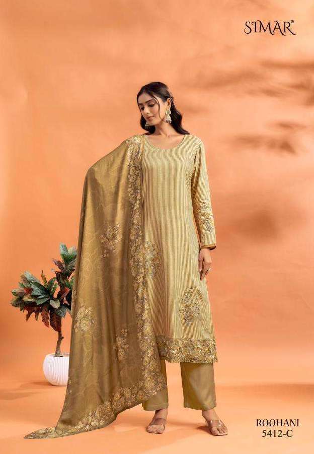 ROOHANI SERIES 5412 BY SIMAR DESIGNER DIGITAL PRINTED AND EMBROIDERY WORK LAWN COTTON SUITS ARE AVAILABLE AT WHOLESALE PRICE