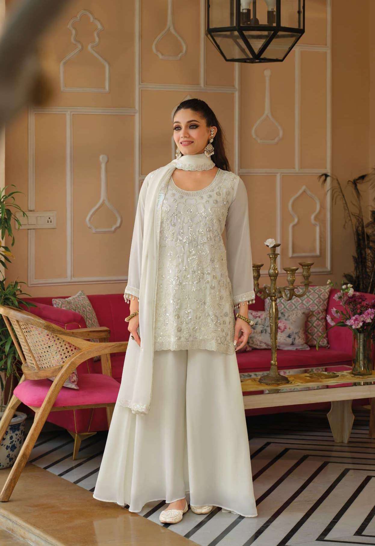 ROSY BLACK & WHITE SERIES 2416 TO 2417 BY EBA DESIGNER EMBROIDERY BEADS WORK GEORGETTE READYMADE SUITS ARE AVAILABLE AT WHOLESALE PRICE