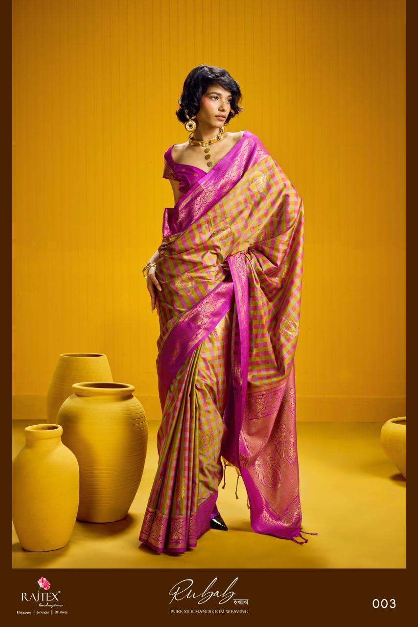 RUBAB SERIES 01 TO 06 SAREE BY RAJTEX DESIGNER HANDLOOM WEAVING SILK SAREES ARE AVAILABLE AT WHOLESALE PRICE