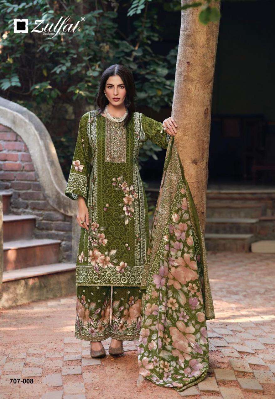 RUBINA SERIES 707 BY ZULFAT DESIGNER PRINTED AND HAND WORK RAYON SUITS ARE AVAILABLE AT WHOLESALE PRICE