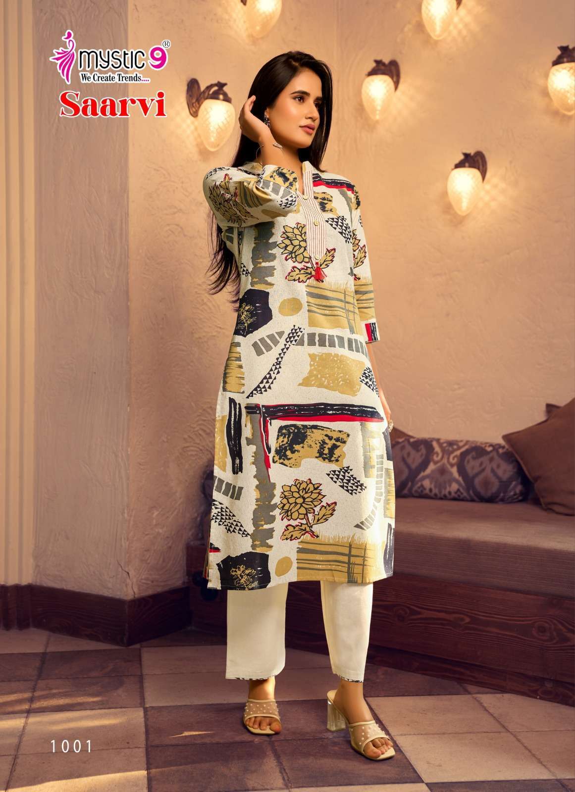 SAARVI VOL-1 SERIES 1001 TO 1008 MYSTIC 9 DESIGNER PRINTED AND EMBROIDERY WORK COTTON FLEX CO ORD SETES ARE AVAILABLE AT WHOLESALE PRICE 