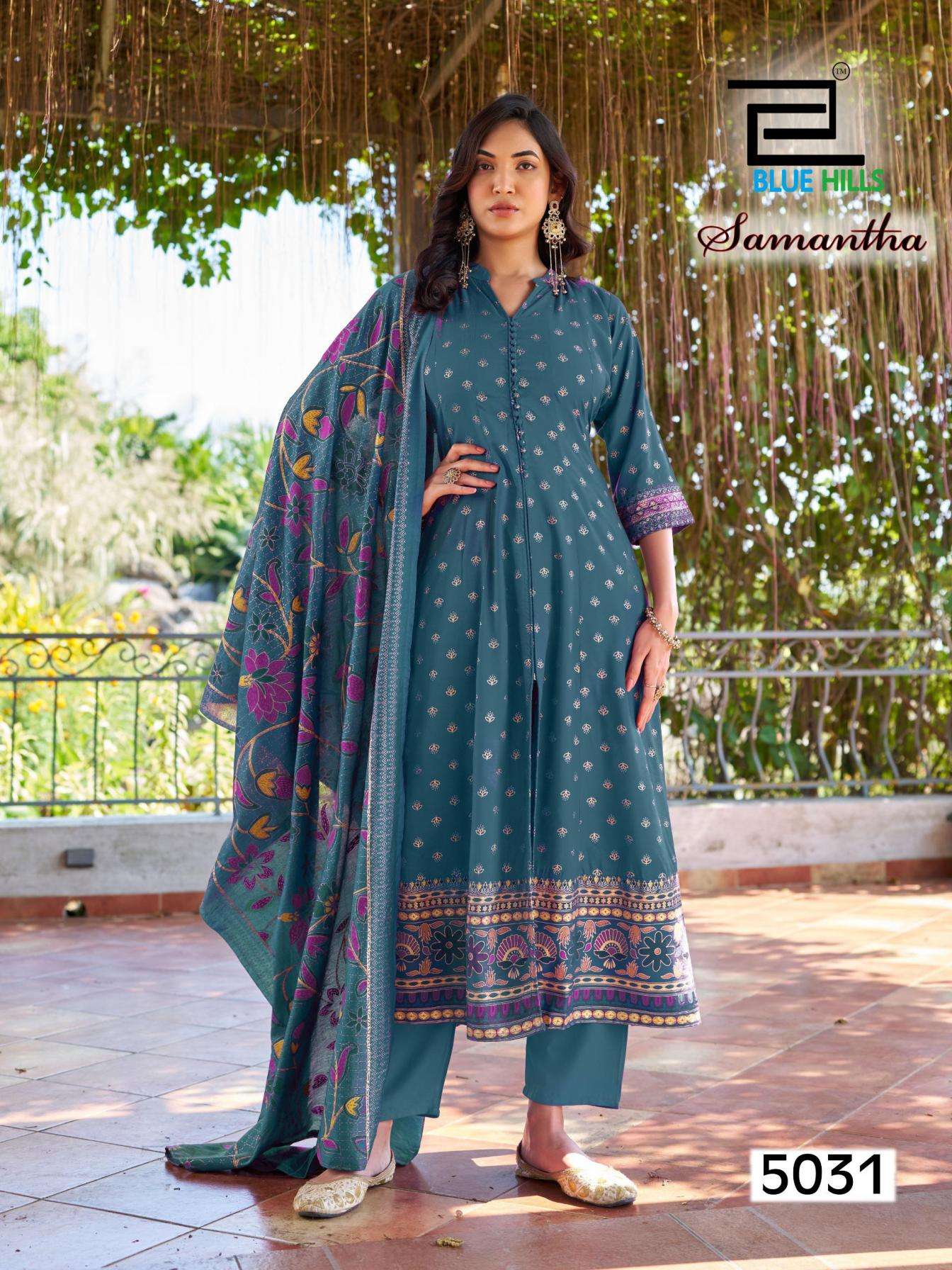 SAMANTHA SERIES 5030 TO 5033 B Y BLUE HILLS DESIGNER FOIL PRINT RAYON KURTI WITH BOTTOM AND DUPATTA ARE AVAILABLE AT WHOLESALE PRICE