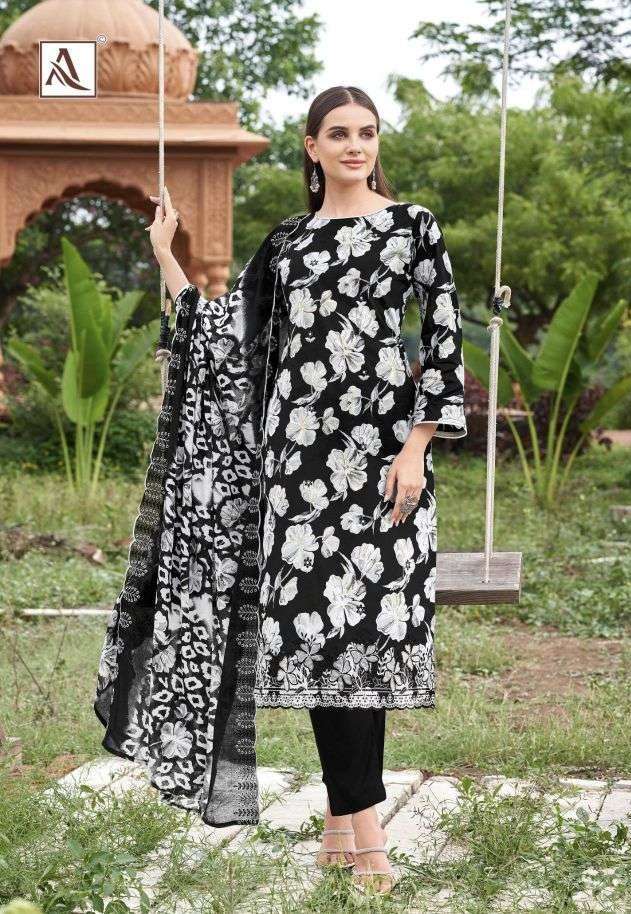 SAMIA SERIES 2021 BY ALOK SUITS DESIGNER PRINTED AND EMBROIDERY WORK CAMBRIC COTTON SUITS ARE AVAILABLE AT WHOLESALE PRICE 