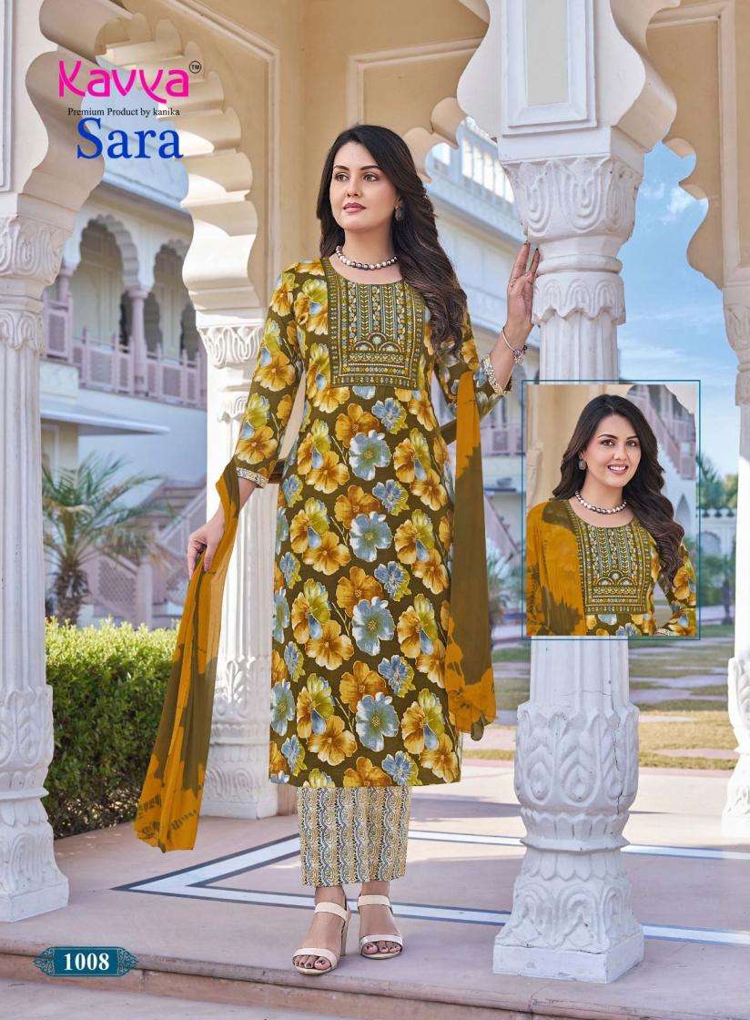 SARA VOL-1 SERIES 1001 TO 1010 BY KAVYA DESIGNER EMBROIDERY WORK CAPSULE KURTI WITH BOTTOM AND DUPATTA ARE AVAILABLE AT WHOLESALE PRICE