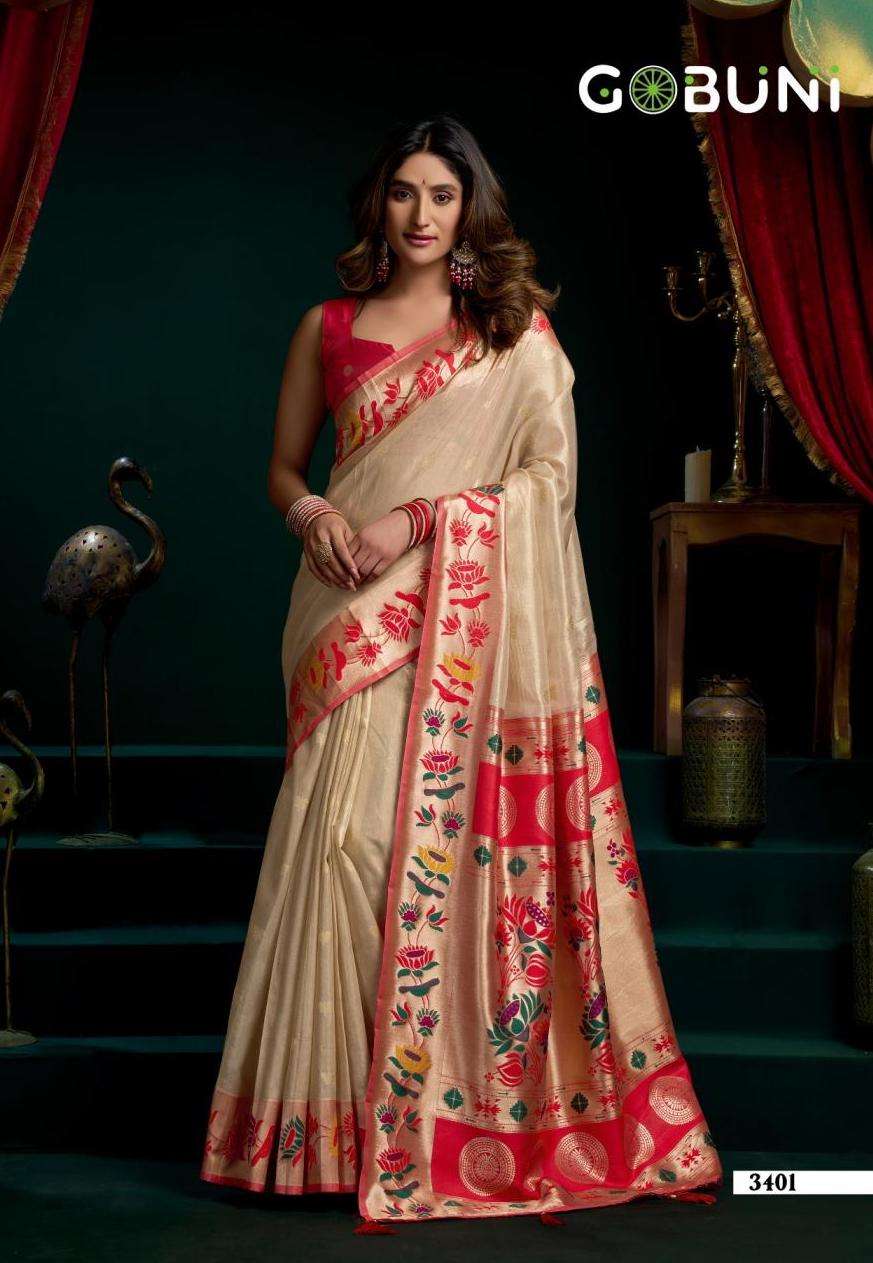 SEERAT SERIES 3401 TO 3406 SAREE BY GOBUNI DESIGNER TISSUE PAITHANI SAREES ARE AVAILABLE AT WHOLESALE PRICE