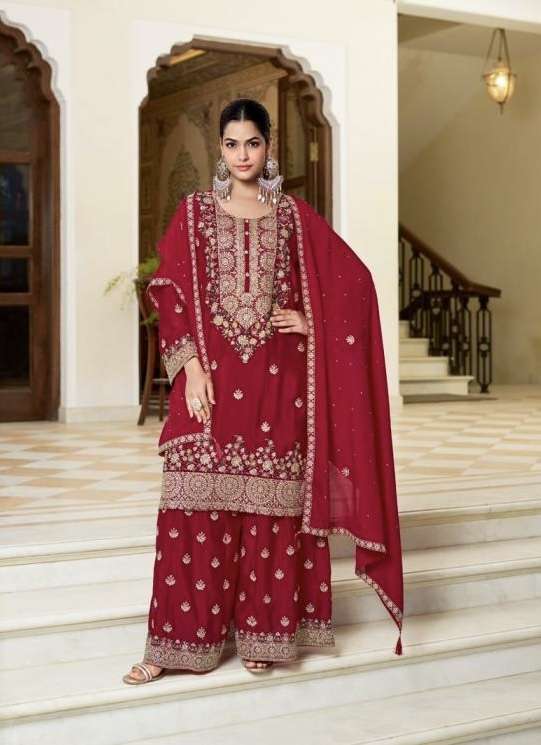 SHANAYA SERIES 1001 TO 1003 BY SANIKA DESIGNER EMBROIDERY AND MIRROR WORK READYMADE CHINON SILK SUITS ARE AVAILABLE AT WHOLESALE PRICE