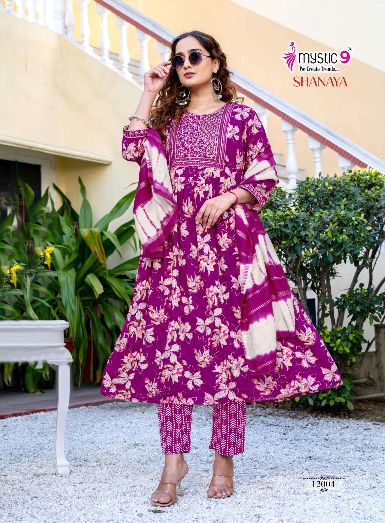 SHANAYA VOL-12 SERIES 12001 TO 12008 BY MYSTIC 9 DESIGNER FOIL PRINTED AND WORK RAYON ANARKALI KURTI WITH BOTTOM AND DUPATTA ARE AVAILABLE AT WHOLESALE PRICE