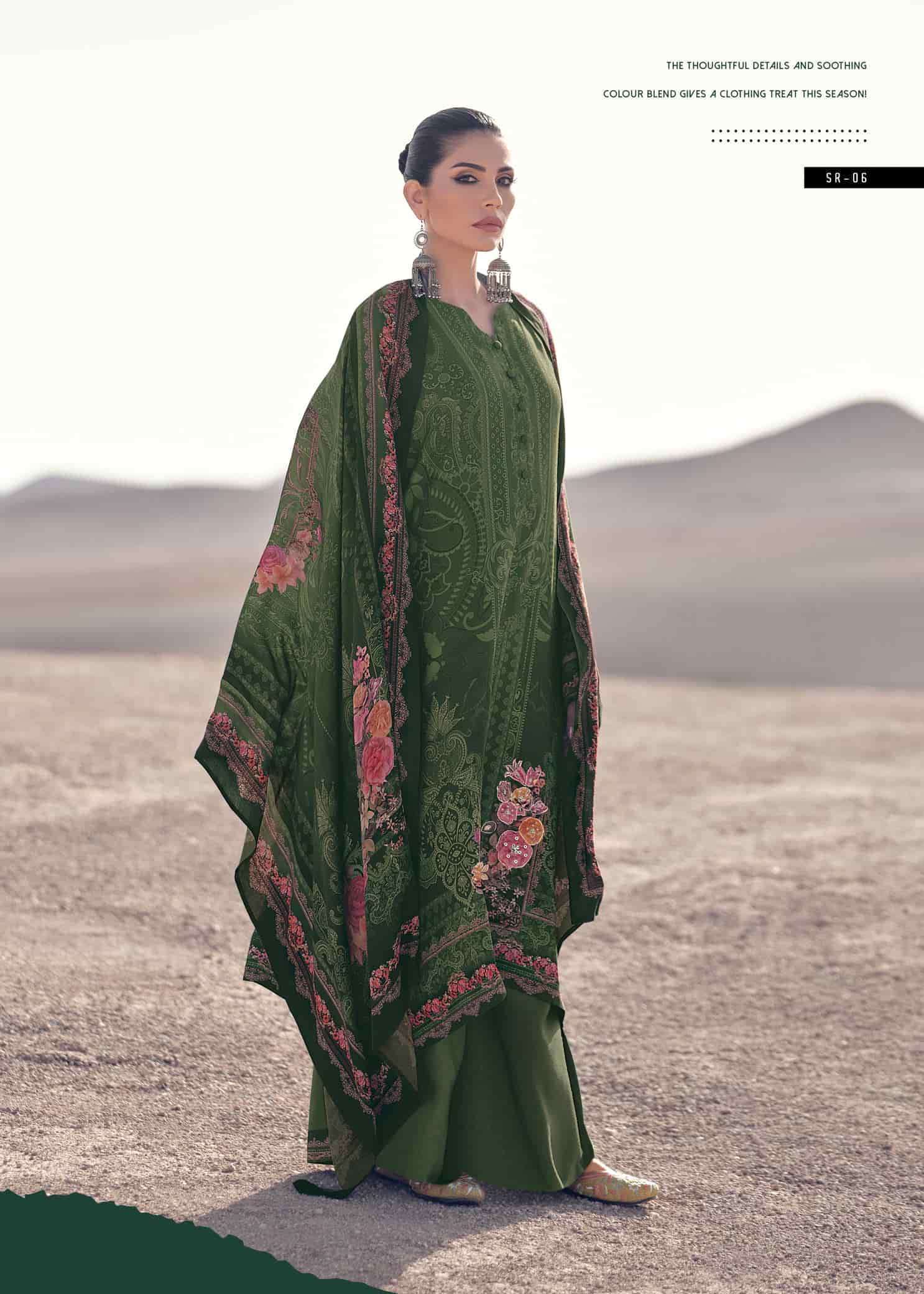 SHERON SERIES 01 TO 06 BY VARSHA DESIGNER DIGITAL PRINTED AND HAND WORK CREPE SUITS ARE AVAILABLE AT WHOLESALE PRICE