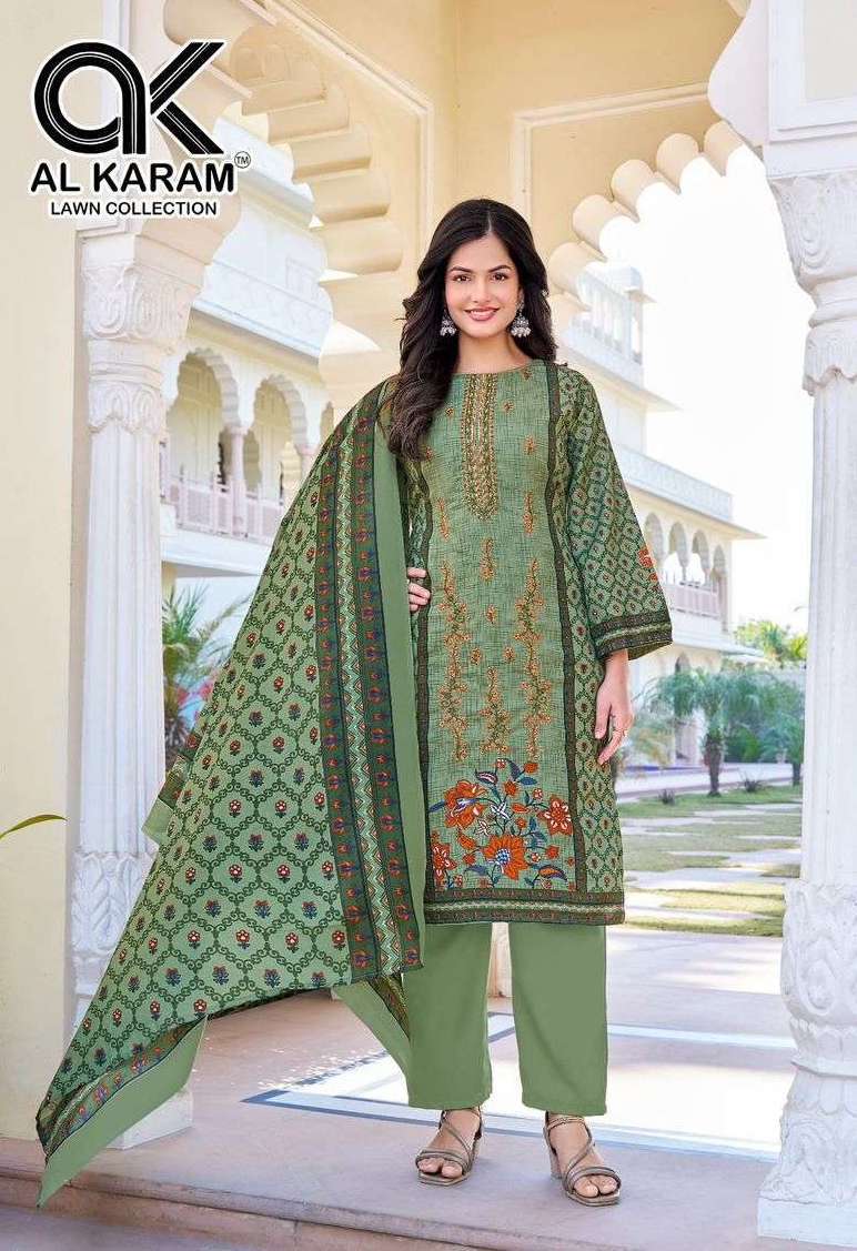 SHEZLIN SERIES 1001 TO 1006 BY AL KARAM DESIGNER PRINTED AND SELF EMBROIDERY WORK RAYON COTTON SUITS ARE AVAILABLE AT WHOLESALE PRICE