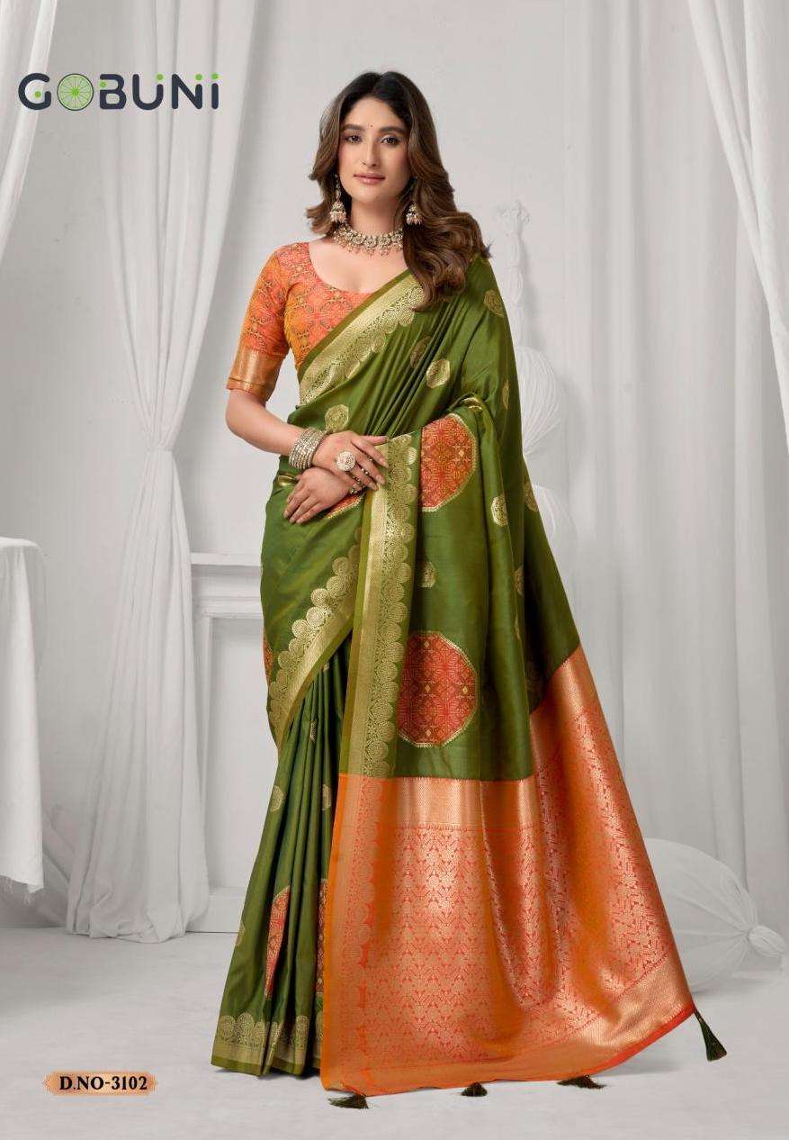 SHRADDHA SERIES 3101 TO 3106 SAREE BY GOBUNI DESIGNER SOFT SILK SAREES ARE AVAILABLE AT WHOLESALE PRICE