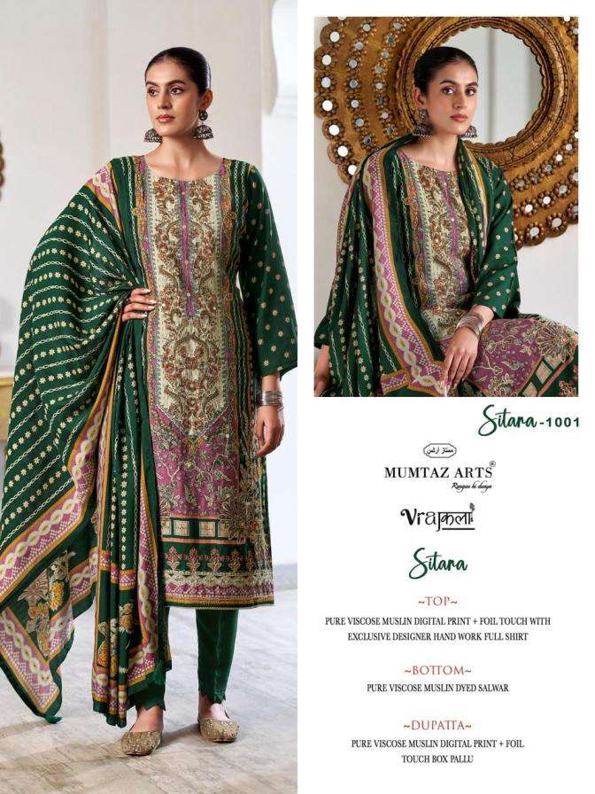 SITARA SERIES 1001 TO 1006 BY MUMTAZ ARTS DESIGNER FOIL PRINTRD AND HAND WORK VISCOSE MUSLIN SUITS ARE AVAILABLE AT WHOLESALE PRICE 