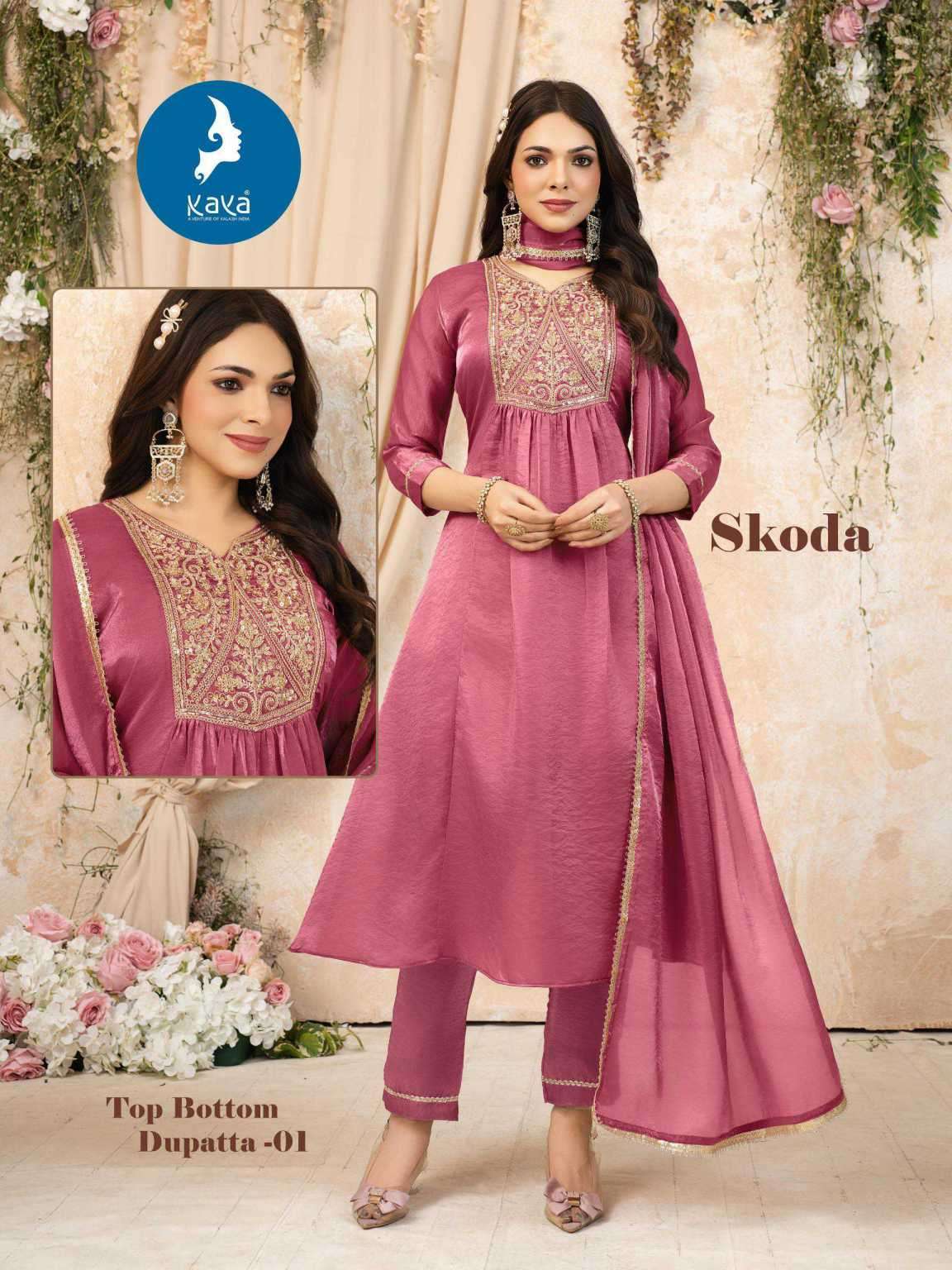 SKODA SERIES 01 TO 06 BY KAYA DESIGNER WORK ANARKALI FENDY SILK TOP WITH BOTTOM AND DUPATTA ARE AVAILABLE AT WHOLESALE PRICE