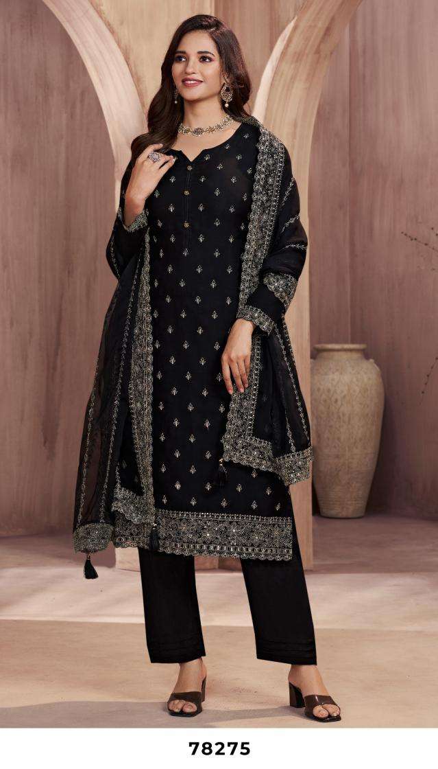 SONERI SERIES 78271 TO 78275 BY KULEESH VINAY DESIGNER WORK ORGANZA CHIFFONE SUITS ARE AVAILABLE AT WHOLESALE PRICE