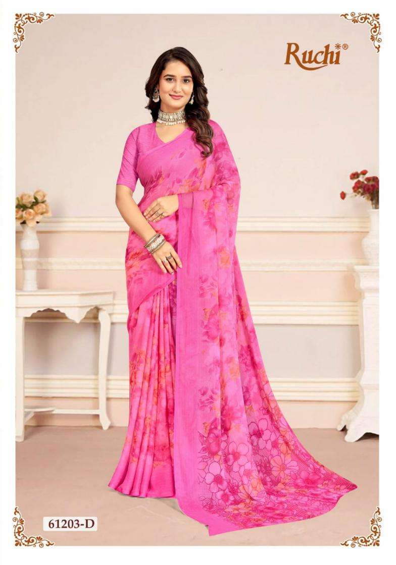 STAR CHIFFON VOL-225 SERIES 61201 TO 61203 SAREE BY RUCHI DESIGNER PRINTED CHIFFONE SAREES ARE AVAILABLE AT WHOLESALE PRICE