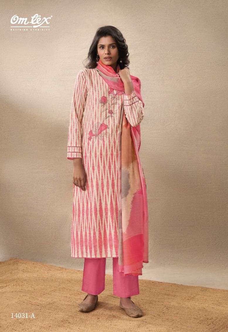 SUKRITI SERIES 14031 BY OMTEX DESIGNER PRINTED AND EMBROIDERY WORK COTTON SUITS ARE AVAILABLE AT WHOLESALE PRICE