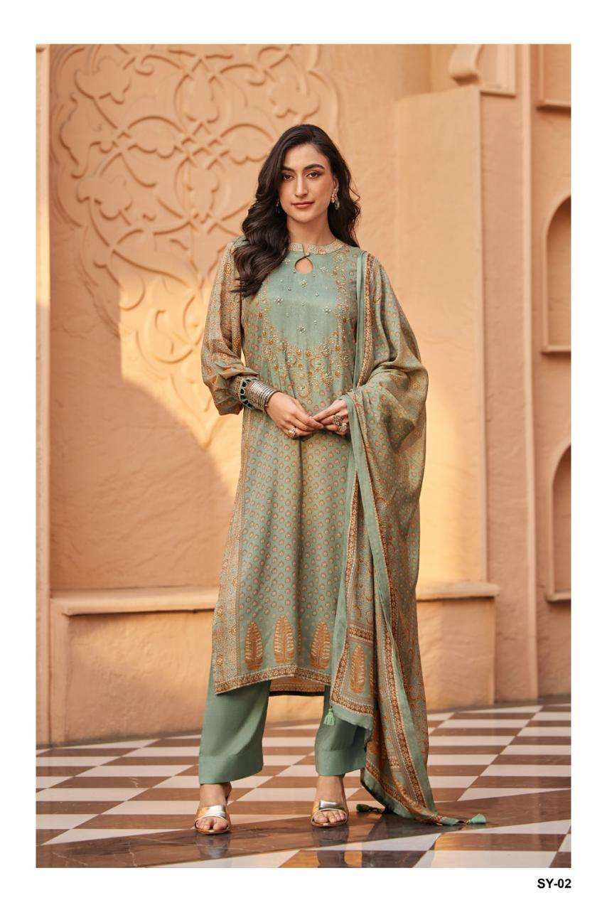 SYAHI SERIES 01 TO 03 BY VARSHA DESIGNER DIGITAL PRINTED WITH HAND WORK VISCOSE MUSLIN SUITS ARE AVAILABLE AT WHOLESALE PRICE