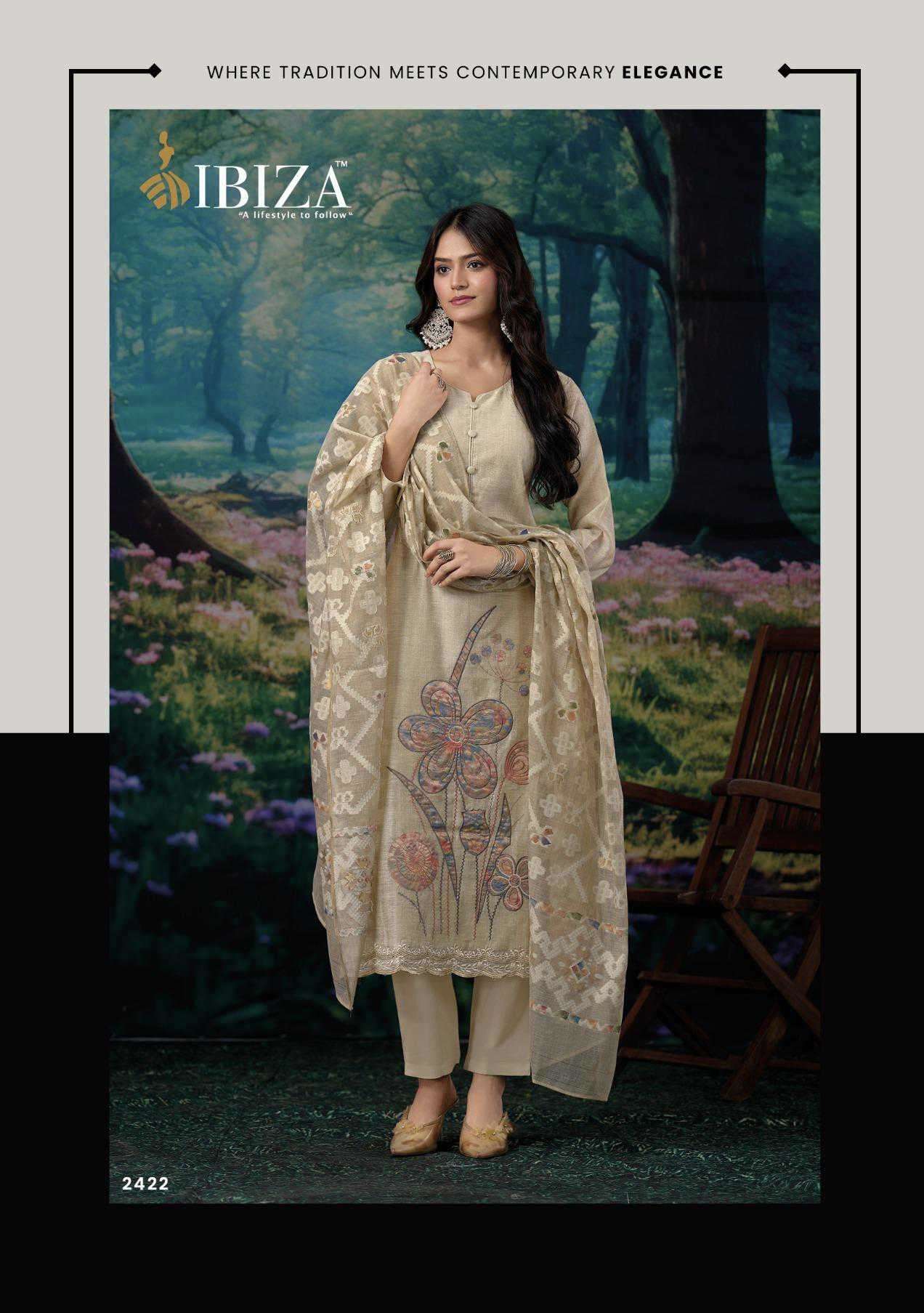 TAREEF SERIES 2421 TO 2424 BY IBIZA DESIGNER APLIC WORK ORGANIC COTTON SUITS ARE AVAILABLE AT WHOLESALE PRICE 