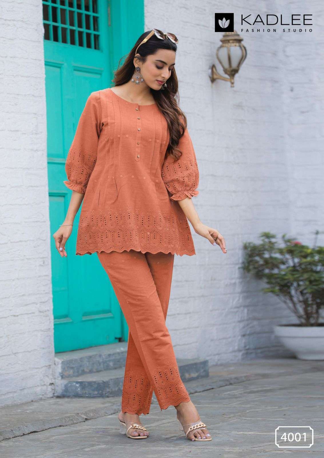 TRENDZ SERIES 4001 TO 4004 BY KADLEE DESIGNER SCHIFFLI WORK COTTON KURTI WITH BOTTOM ARE AVAILABLE AT WHOLESALE PRICE