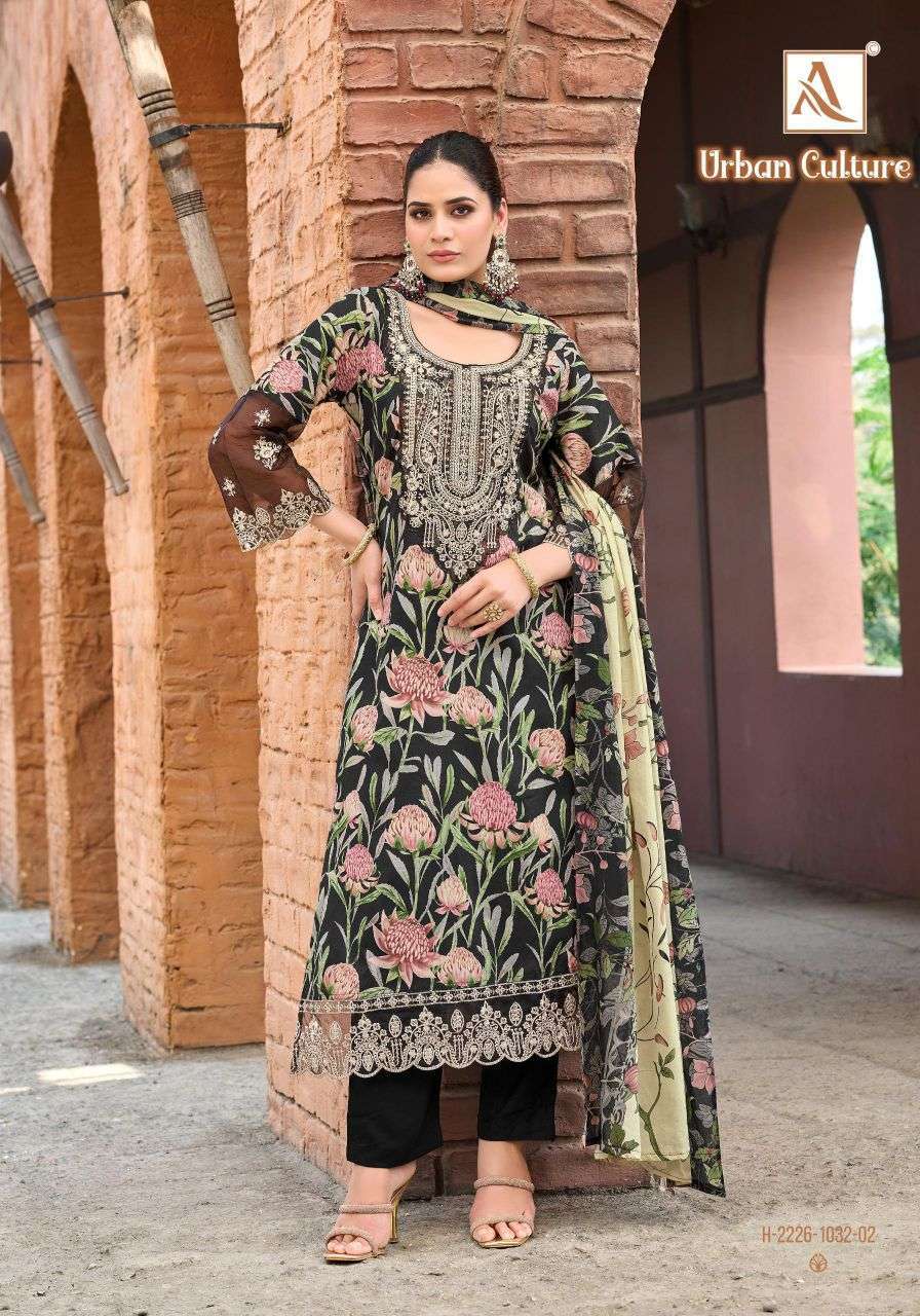 URBAN CULTURE SERIES 2226 BY ALOK SUITS DESIGNER PRINTED EMBROIDERY WORK CAMBRIC COTTON SUITS ARE AVAILABLE AT WHOLESALE PRICE