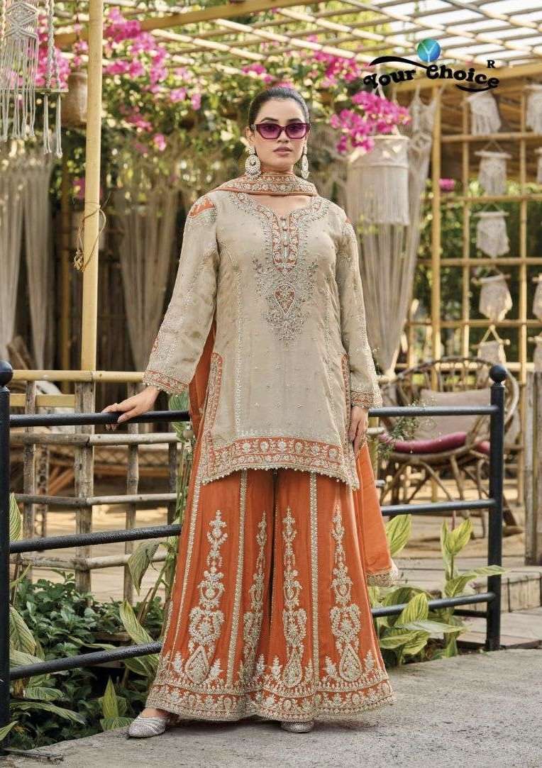 ZARA SERIES 1001 TO 1002 BY YOUR CHOICE DESIGNER HEAVY WORK CHINON READYMADE SUITS ARE AVAILABLE AT WHOLESALE PRICE 